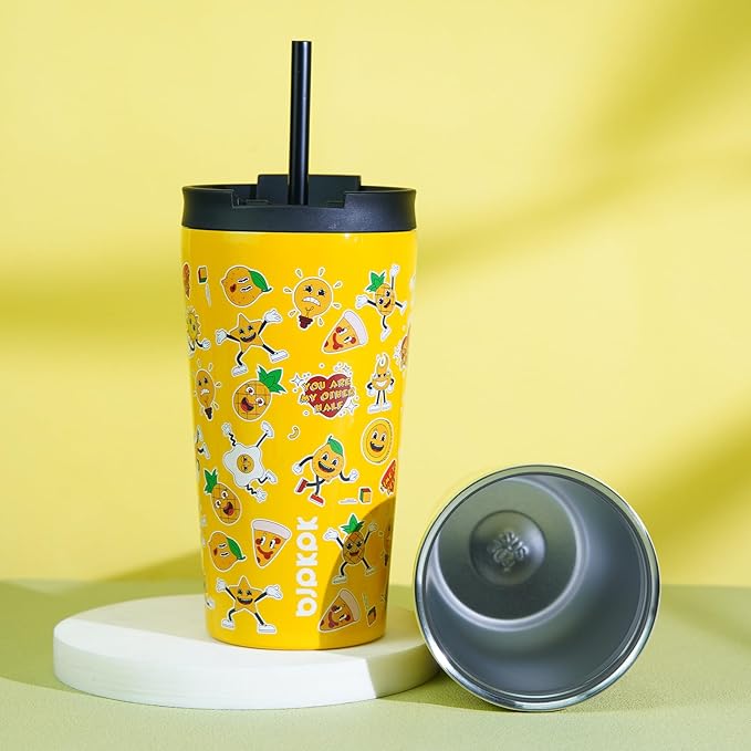 BJPKPK 30oz Insulated Tumbler With lid And Straw Stainless Steel Tumblers Travel Coffee Mug Reusable Thermal Cup,Hawaii Fruits-Yellow (Pack of 2) - Bloomnest