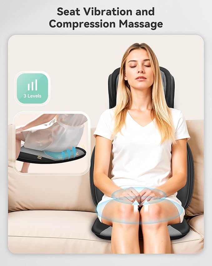 Snailax Shiatsu Neck and Back Massager with Heat, Adjustable-Height Neck Massager Rollers Massage Chiar Pad with Vibration, Chair Seat Massager for Home, Office, Gifts for Men, Women - Bloomnest