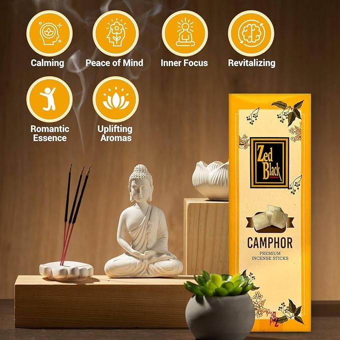 Zed Black Camphor Incense Sticks – 20 Sticks per Box, 6 Boxes Inside (Total 120 Sticks) | Premium Camphor Fragrance for Pooja, Meditation & Relaxation. - Bloomnest