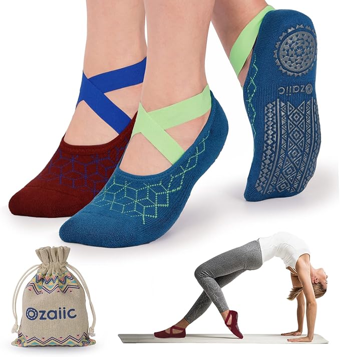 Ozaiic Pilates Socks for Women Non Slip Grip, Yoga Socks with Grippers for Barre, Hospital, Ballet, Dance, Barefoot Workout - Bloomnest