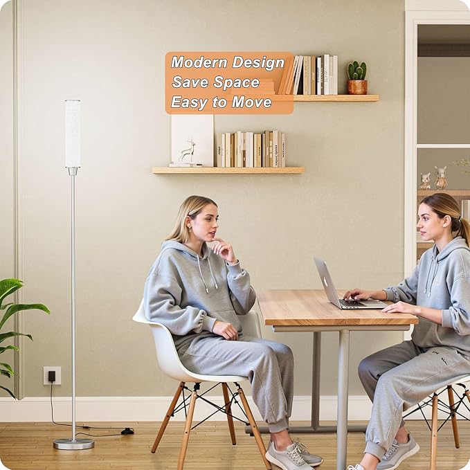 Floor Lamp with Remote Control,Floor Lamps for Living Room/Bedroom/Office, Stepless Adjustable 3000K-6000K Colors and 10-100% Brightness,Standing Light with Foot Switch (Nickel+Beige Linen) - Bloomnest