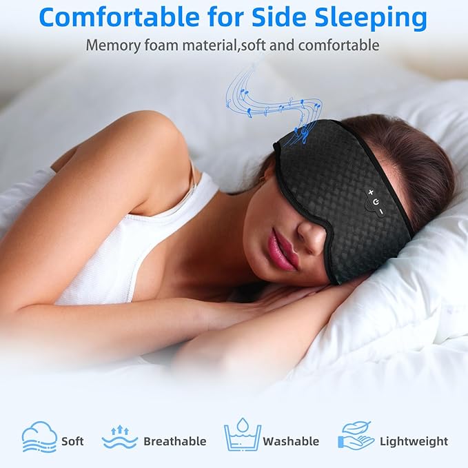 Sleeping Eye Mask with Headphones, Wireless Bluetooth 5.4 Sleep Mask for Men Women, Sleeping Headphones for Side Sleepers, Cool Gadgets Gifts - Bloomnest