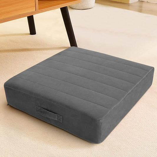 MeMoreCool Square Floor Pillow for Adults and Kids, Large Meditation Cushion with Thick Foam and Washable Tufted Cover, 22-Inch Grey Seat for Yoga and Sitting - Bloomnest