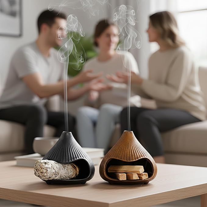 Retro Ceramic Palo Santo Holder, Sage Smudge Burner, Mini Fireplace Mount Fuji Chimney Incense Ash Catcher, Boho Zen Meditation Home Decor Gift (Rustic Brown) Bloomnest