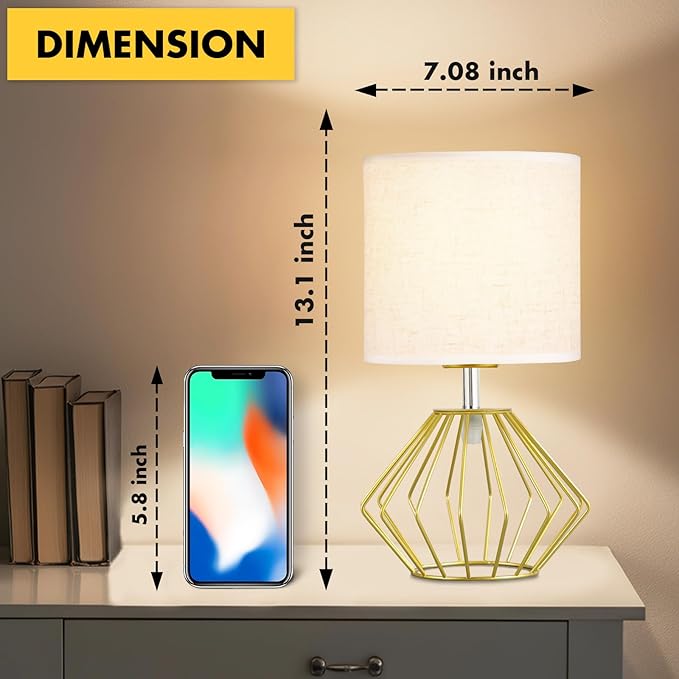 Hamilyeah Table Lamps Set of 2, Gold Bedside Lamps with On/Off Switch, Industrial Night Stand Lamps with Linen Beige Fabric Shade, Simple Modern Lamp for Bedroom, Living Room - Bloomnest