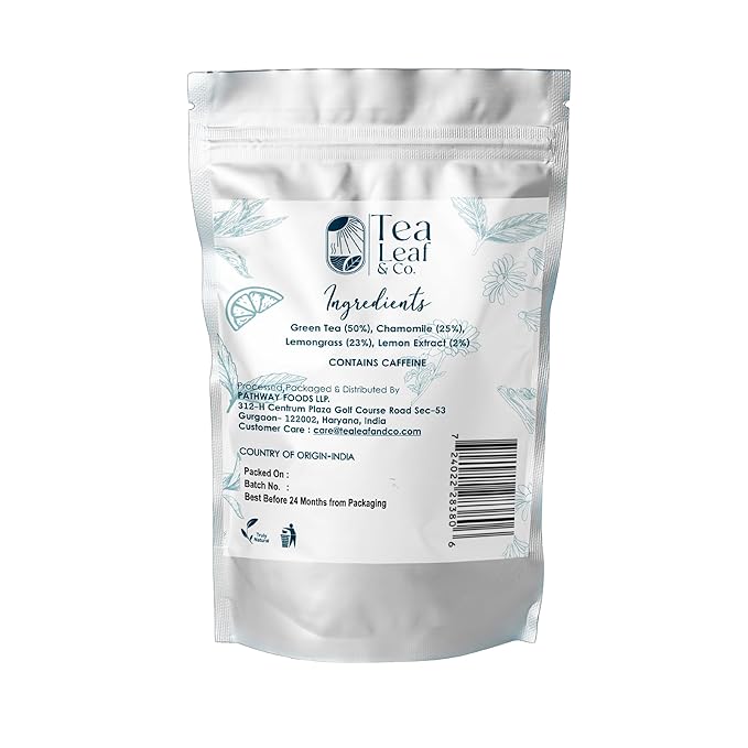 Tea Leaf & Co. Chamomile Green Tea Bags (50 Count), Lemon Extract & Lemongrass Green Tea, Caffeinated, Real & Natural, Blended with Fresh Herbs & Spices, Gluten Free - Bloomnest