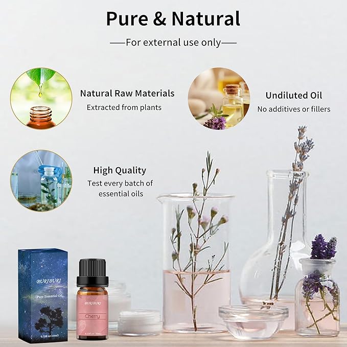 BURIBURI Cherry Fragrance Oil, Premium Grade Cherry Scented Oil 10ml Essential Oil for Diffusers, Candle Making BURIBURI