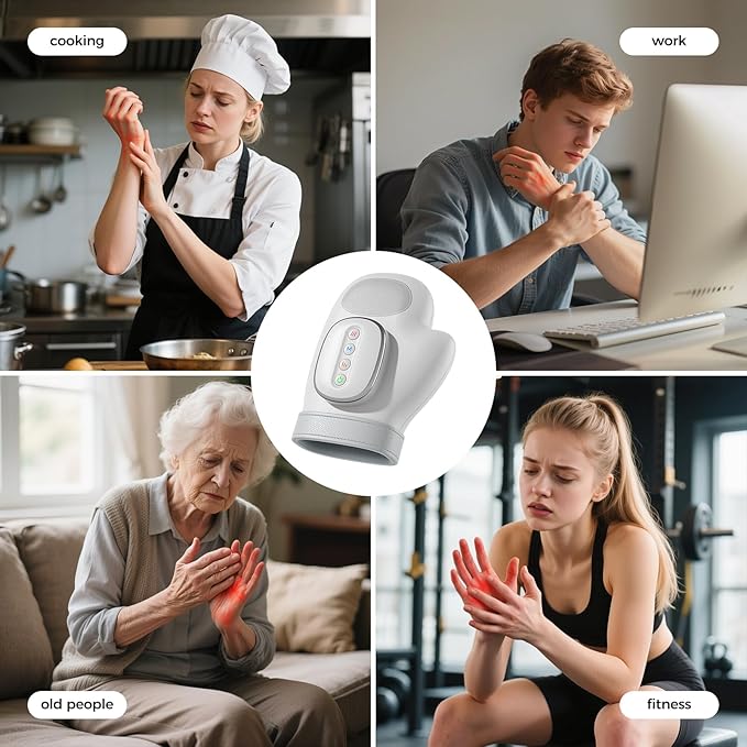 WUX Hand Massager with Heat Compression Relief, 3 Massage 4 Temperatures 5 Compression Models Therapy, Helps Soothe Hand Fatigue, Carpal Tunnel and Arthritis Discomfort, Ideal Gift for Women, Men - Bloomnest