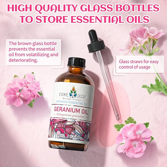 EVOKE OCCU Pure & Natural Geranium Essential Oil for Skin, Hair, Diffuser, Aromatherapy - 4 Fl Oz - Bloomnest