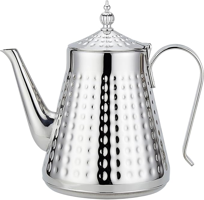 SANQIAHOME 1.6L(54oz) Stainless Steel Hammer Patterned Teapot With Removeable Infuser,Loose leaf cover,Silver - Bloomnest