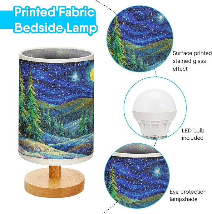 Evergreen Trees Christmas Table Lamp LED 3-Color Pressed Bedside for Merry Christmas, Evergreen Trees Christmas Shade Christmas Table Lamp with Wood Base for Bedroom Living Room Desk Office - Bloomnest