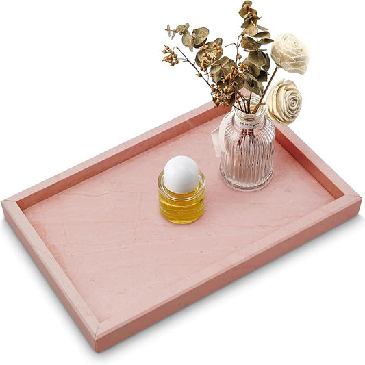 Real Natural Marble Tray for Bathroom, Vanity, Kitchen and Desktop, Rectangle Genuine Marble Stone Tray for Jewelry, Cosmetics, Candles, Lotion, Perfume and Home Decor