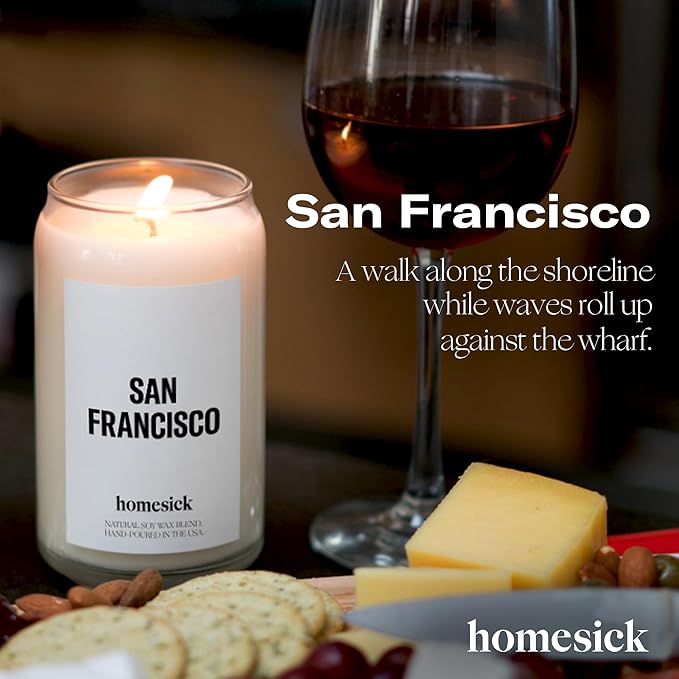 Homesick Scented Candles for Home (San Francisco) - 13.75 oz Long-Lasting Soy Wax Jar Candle for Women & Men for All Occasions, 60-80 Hours Burn Time - Notes of Coffee & Chocolate - Bloomnest