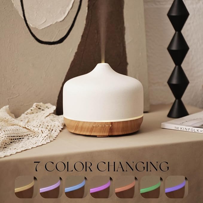 Porseme 500ml Ceramic Essential Oil Diffuser Aromatherapy Ultrasonic Cool Mist Humidifier 15-21 Running Hours Air Diffusers for Sleeping Yoga Office Working Spa and Rest (White Ceramic) - Bloomnest