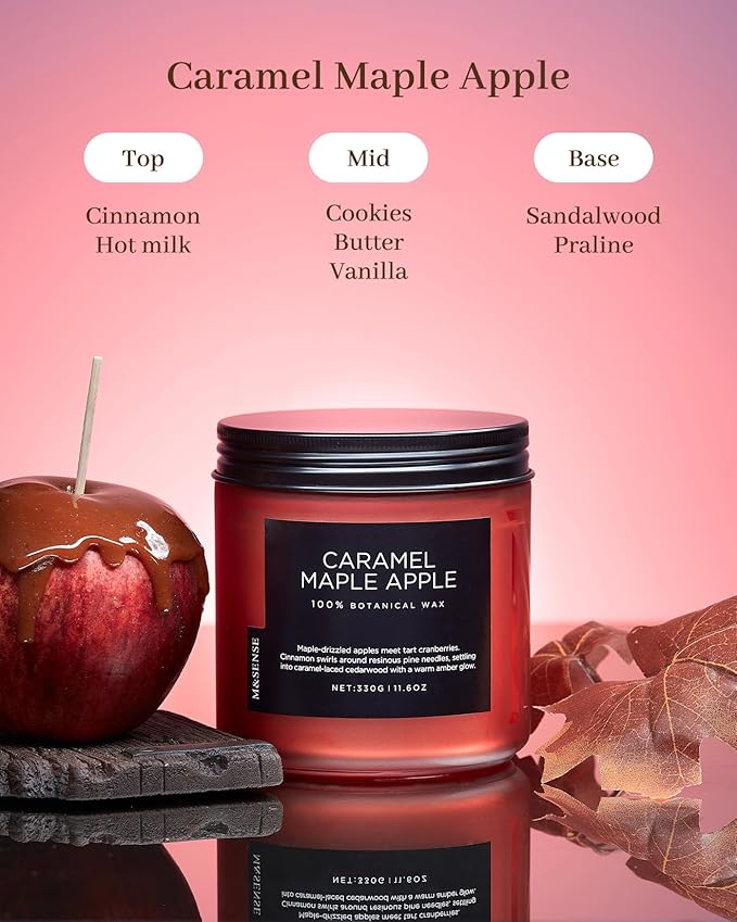 M&SENSE Caramel Apple Pie Candles for Home Scented, Natural Soy Wax 11.6oz Long Lasting 70 Hours Clean Non Toxic Large 2 Wick Candle Gifts for Thanksgiving Housewarming - Bloomnest