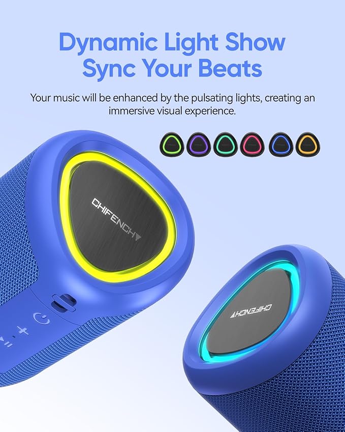 Portable Bluetooth Speaker with Lights, Stocking Stuffers, Powerful Crystal Clear Sound, IPX5 Waterproof, All Day Playtime, BT 5.3, TWS Paring, Small Wireless Speaker for Outdoor, White Elephant Gifts - Bloomnest