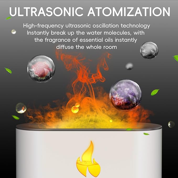 Essential Oil Diffuser, Fireplace Fire Flame Aromatherapy Diffuser, 250ml Himalayan Salt Lamp Scent Diffuser, Cool Mist Humidifier with 7 Colors Light, Timer & Auto-Off for Home, Room (White) - Bloomnest