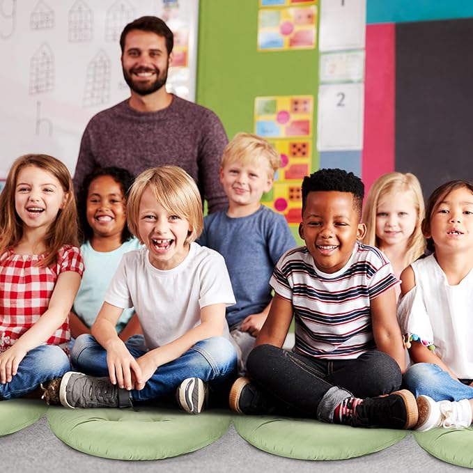 Fumete 12 Pcs Floor Pillows Cushions Seating 16 x 16 Inches Color Round Seat Reading Floor Chair Cushions for Kids Adults Classroom Home School Playing Supplies(Green) - Bloomnest