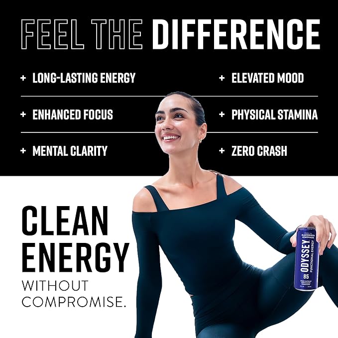 Odyssey Functional Energy Drink for Focus, Cognition & Mood Support 12 Pack - Adaptogenic Drink with 85mg Green Tea Caffeine, Lion’s Mane, Cordyceps, L-Theanine & Ginseng, Variety Pack - Bloomnest