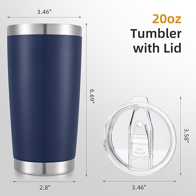 20 oz Tumbler Bulk with Lid Stainless Steel Insulated Tumblers Double Wall Vacuum Coffee Mug Powder Coated Tumbler Cups for Cold and Hot Drinks, Navy, 12 pack
