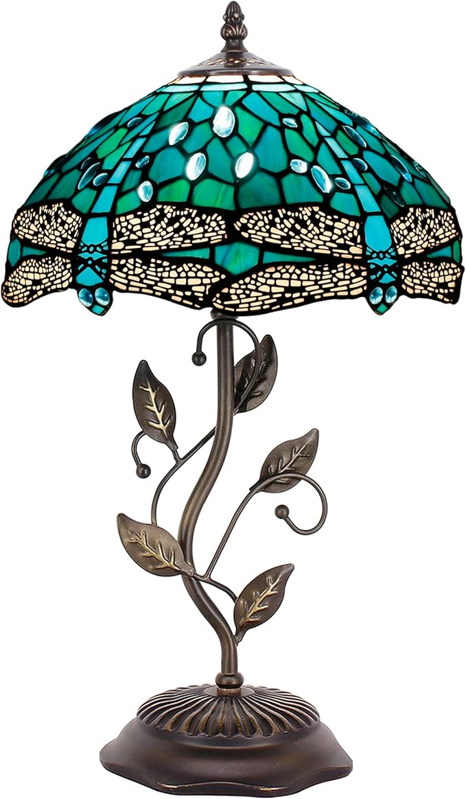 Tiffany Lamp Table Lamp Stained Glass Desk Lamps 12X12X19 Inches Reading Light Decor Bedroom Living Room (Green Blue Dragonfly Style) - Bloomnest