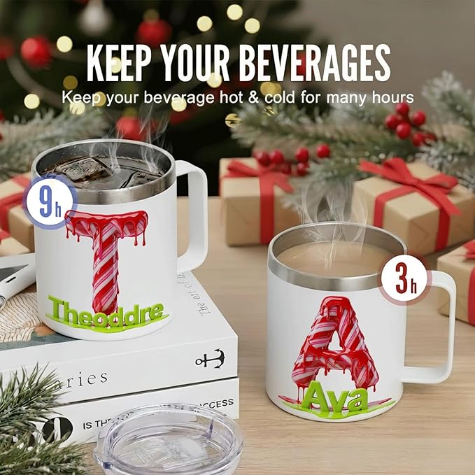 Personalized Christmas Insulated Coffee Mug with Handle –Double Wall Stainless Steel Travel Tumbler for Hot & Cold Drinks – Unique Holiday Gift for Men, Women, & Kids(B125) - Bloomnest