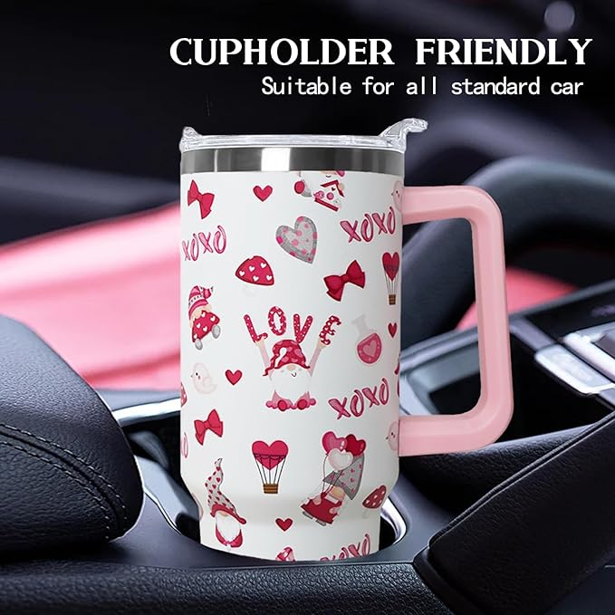Ceovfoi Gnome Love 40 Oz Valentine Tumbler With Handle, Valentine's Gifts for Wife, Girlfriend, Bride - Bloomnest