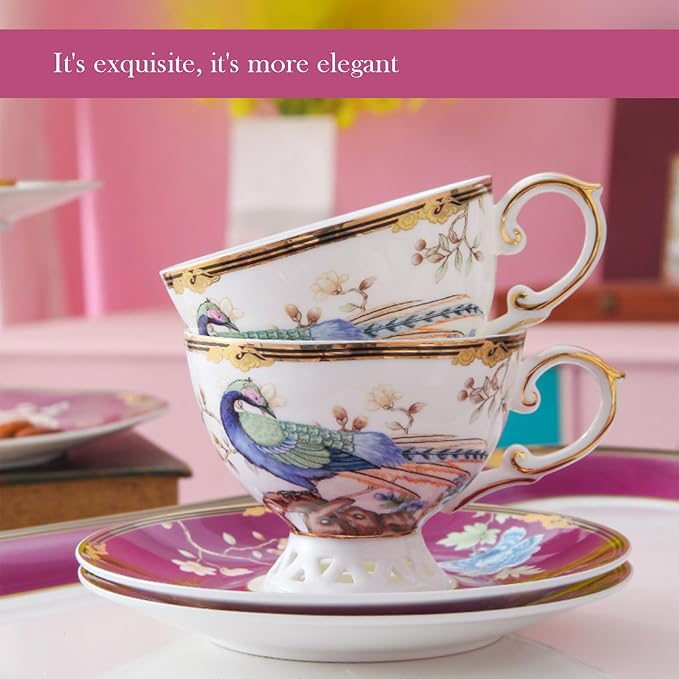 ACMLIFE Fine Bone China Tea Set for Adults with Teapot, Porcelain Tea Sets 21-Piece Vintage Floral English Tea Set for 6, China Tea Sets 24K Gold Bone China Tea Pot and Cups Set Gifts for Women - Bloomnest