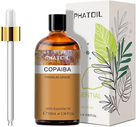 Copaiba 3.38fl.oz Essential Oil, PHATOIL Pure Aromatherapy Oils for Diffuser, Humidifier, Perfect for DIY Soap, Candle, Bath Bombs Making(100ml) PHATOIL