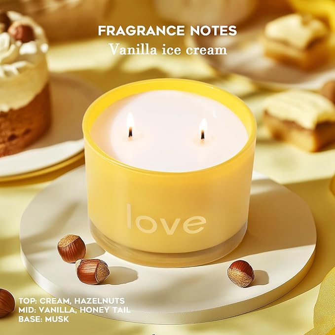 KONNI 2 Wick Vanilla Love Scented Candles for Home, Relaxing Soy Candles, 12.35oz Luxury Love Aromatherapy Candle for Women Men, 60 Hours Long Lasting Candle, Clean Burning Jar Candle, Romantic Gifts - Bloomnest