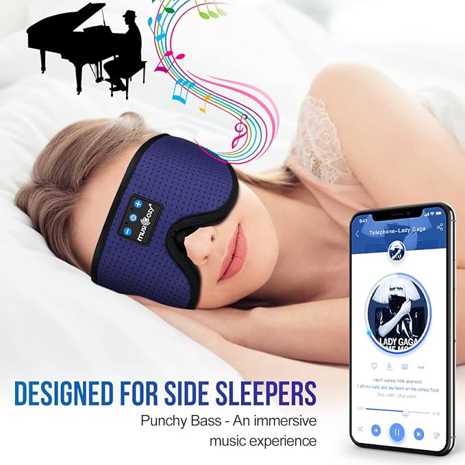 MUSICOZY Sleep Headphones Breathable Bluetooth Headband 3D Sleeping Headphones, Wireless Music Eye Mask Sleep Earbuds for Side Sleeper Women Men Office Air Travel Cool Tech Gadgets Unique Gifts