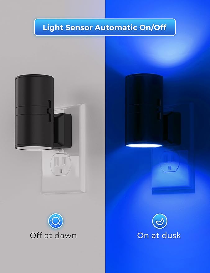 Blue Night Light, LOHAS Bluey Light Plug into Wall, Dusk to Dawn Sensor, 0-100LM, Adjustable Brightness, Calm Dimmable Lights for Bathroom, Hallway, Bedroom, 2 Pack - Bloomnest