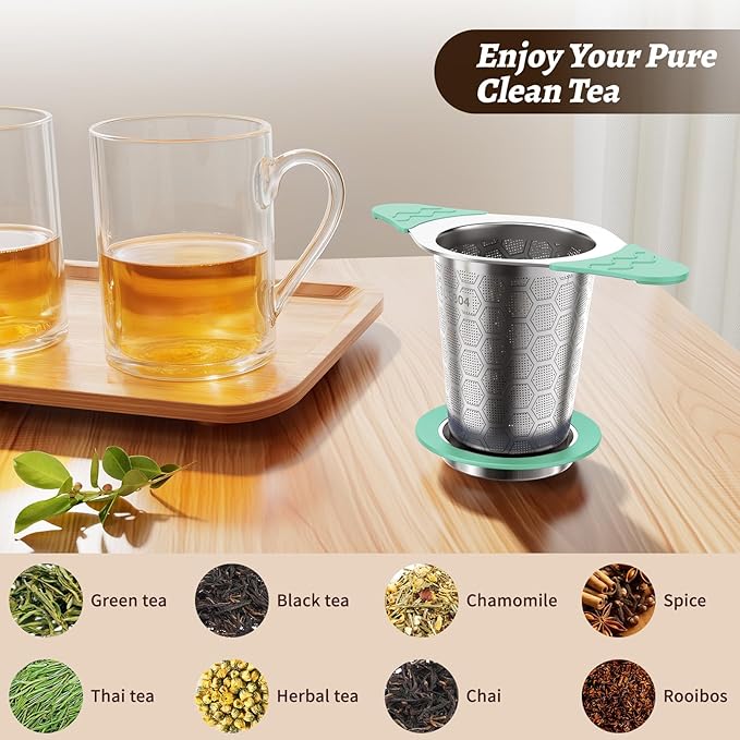 Tea Infuser for Loose Leaf Tea,18/8 Stainless Steel Tea Infuser with Heat Proof Silicone Handles,Extra Fine Mesh Tea Strainers Filter Fine Tea Leaves Effectively,Fits TeaPots/Mugs-Green - Bloomnest