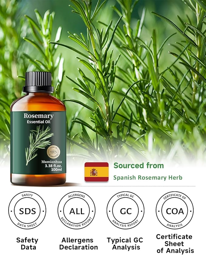 Rosemary Essential Oil Pure Mumianhua Natural Rosemary Oil for Diffuser, Aromatherapy, Cleansing, Scalp,Hair, Skin, Soap Making 3.38 Fl Oz - Bloomnest