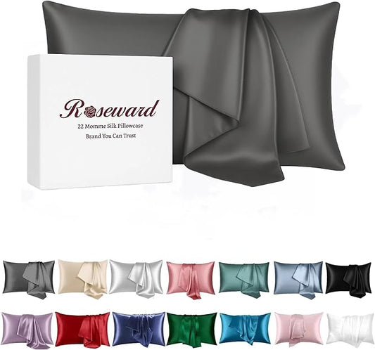 Pure Mulberry Silk Pillow Cases Standard Size, Oeko-TEX Certified 100% Silk Pillowcase for Hair and Skin, Premium 22 Momme silk zippered pillowcase, USA, Dark Gray, 1 Pc 20"x26" (Standard, Slate Grey) - Bloomnest