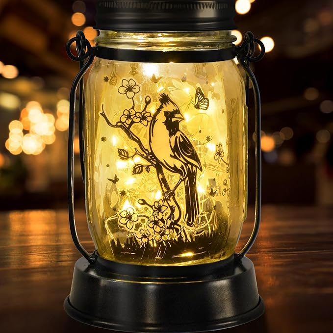 kyoryuger Cardinal Gifts for Women/Men Cardinal Solar Lanterns Mom Grandma Birthday Present Lantern Memorial Lights Solar Garden Decoration Outside for Yard, Patio,Backyard,Porch Torches - Bloomnest