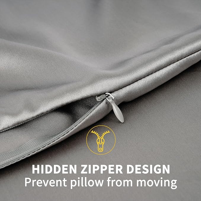 ZIMASILK 100% Pure Mulberry Silk Pillowcase for Hair and Skin Health,Soft and Smooth,Both Sides Premium Grade 6A Silk,600 Thread Count,with Hidden Zipper,1pc (Queen 20''x30'', Gray) - Bloomnest