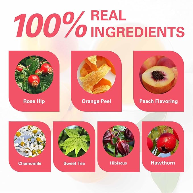 WT WEETEE Peach Herbal Tea Bags, Caffeine Free Tea Made with Rose Hip, Orange Peel, Hawthorn, Chamomile, Hibiscus & More, 100 Counts Peach and Herbs Good for Iced - Bloomnest