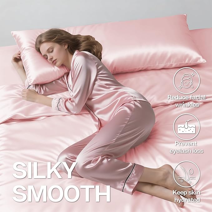 MR&HM Satin Body Pillow Cover, Soft and Breathable Body Pillow Case with Envelope Closure, Cooling and Silky Long Pillowcase for Hair and Skin,Grey (20x54, Light Pink) - Bloomnest