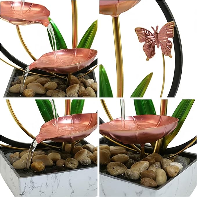 Pink Indoor Table Top Fall Decor Indoor Relaxation Water Fountain, Waterfall, Small Fountains with LED Lights Zen Meditation Fountains. - Bloomnest