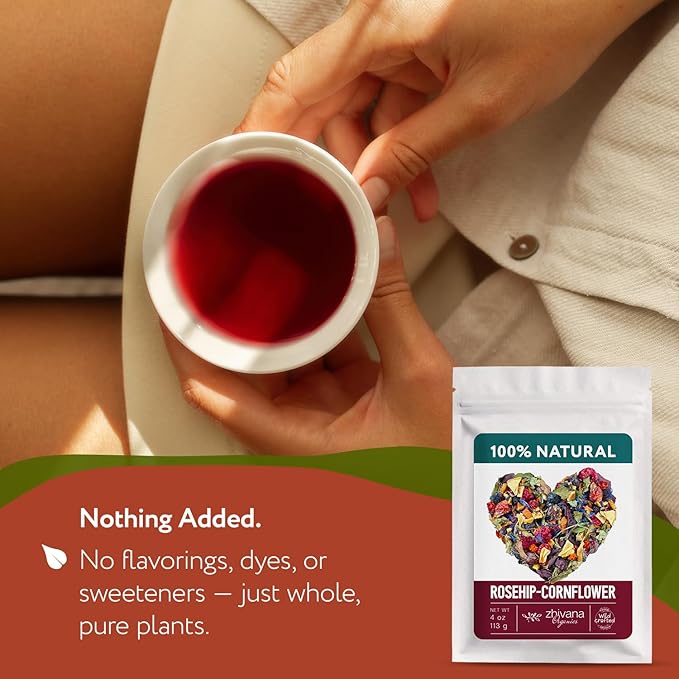 Cornflower Rosehip Herbal Tea – Loose Leaf Caffeine-Free Blend with Hibiscus, Lemon Balm & Elderflower – No Flavorings, No Colorants, No Sweeteners – Pure & Natural – 4oz - Bloomnest
