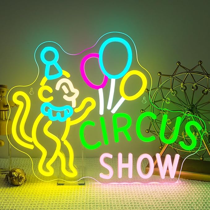 Lucunstar Monkey Neon Sign LED Circus Sign with Clown and Balloons for Theme Park LED Carnival Decor for Play Restaurant College Room Neon light Animal Gifts for Circus Fans Teens - Bloomnest