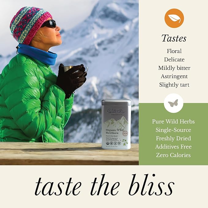 Wild Bliss Organic Wild Hawthorn Leaf and Flower Herbal Tea - Caffeine Free Heart Health Herbal Support - 20 Plant Based Tea Bags - Bloomnest