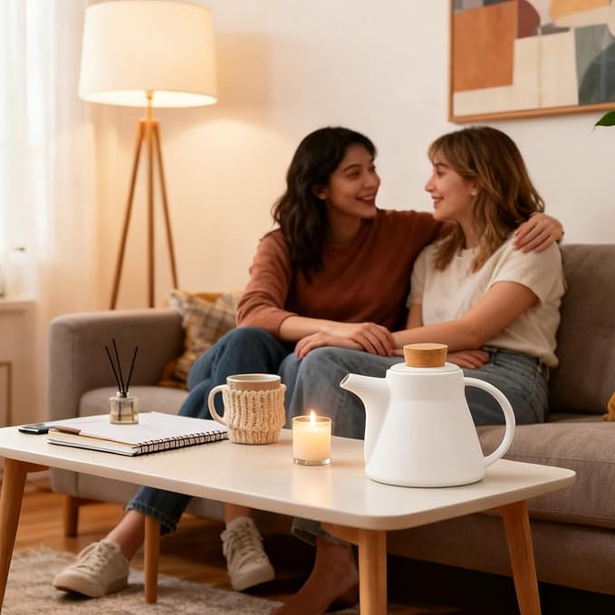 TETWIN Ceramic Teapot with Infuser, 25oz White Tea Pot with 8 Loose Leaf Tea Sampler Gift Set – Porcelain Teapot for Loose Tea, Elegant Nordic Design, Dishwasher Safe