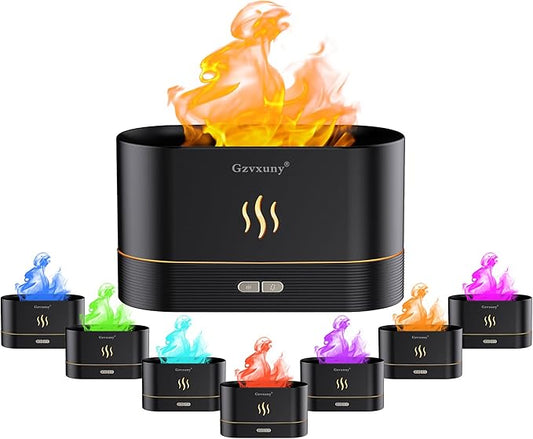 Flame Essential Oil Diffuser, Upgrade 7 Colour Lights Aromatherapy Diffuser, Super Quiet Air Humidifier, Electric Aroma Diffuser, Waterless Auto-Off for Home Office Room - Black - Bloomnest