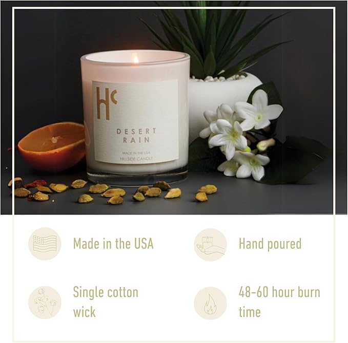 Desert Rain Single Wick Soy Candles, Luxury Scented Candles for Home - Up to 60 Hour Burn Time, Cruelty-Free Soy Wax Blend - Rain Fragrance, Notes of Cardamom & Apple Blossom (9 oz) - Bloomnest