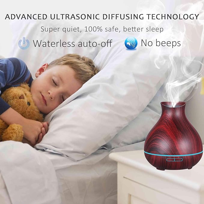 BZseed Aromatherapy Essential Oil Diffuser 550ml 12 Hours Wood Grain Aroma Diffuser with Timer Cool Mist Humidifier for Large Room, Home, Baby Bedroom, Waterless Auto Shut-off,7 Colors Lights Changing - Bloomnest
