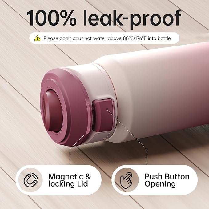 Insulated Magnetic Water Bottle - Reusable Stainless Steel Bottle with MagSafe Compatible Phone Holder - Perfect for Gym, Sports, and Travel - Blush Pink 24oz Magcheer