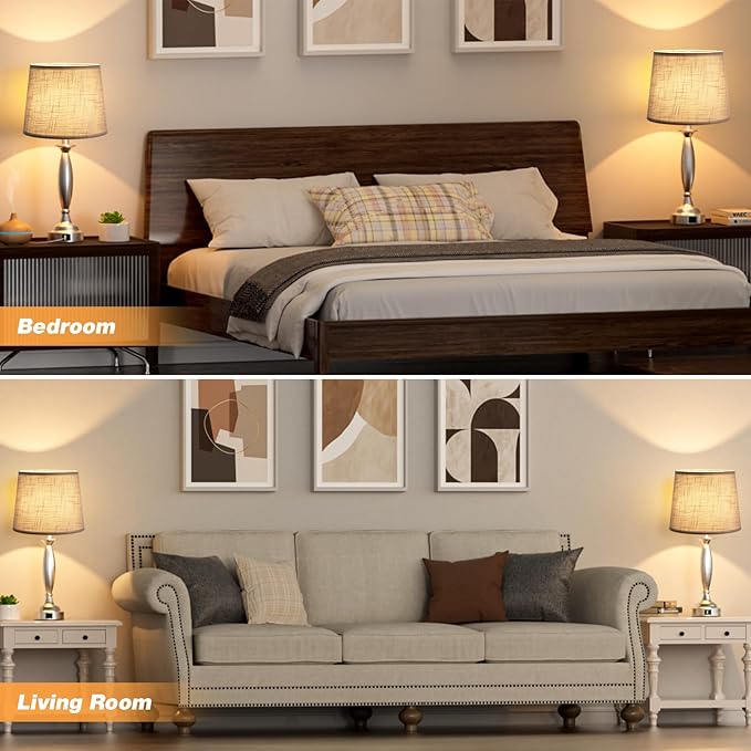 Lamps for Bedrooms Set of 2 - Touch Bedside Lamp with USB C+A, 3 Way Dimmable Nightstand Lamps with USB Port, Brushed Nickel Table Lamp for Living Room Guest Room Bed Side End Table(Mottled Gray) - Bloomnest