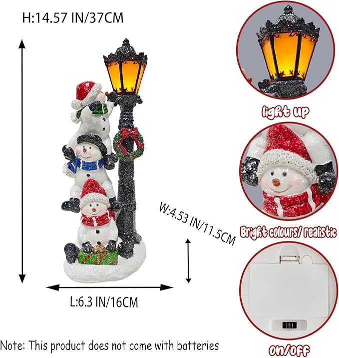 Snowman Family Christmas Light Pole—Indoor/Outdoor Resin Sculpture with Warm Yellow LED Lights, Ideal for Gardens, Courtyards, Porches, and Winter Village Decorations - Bloomnest